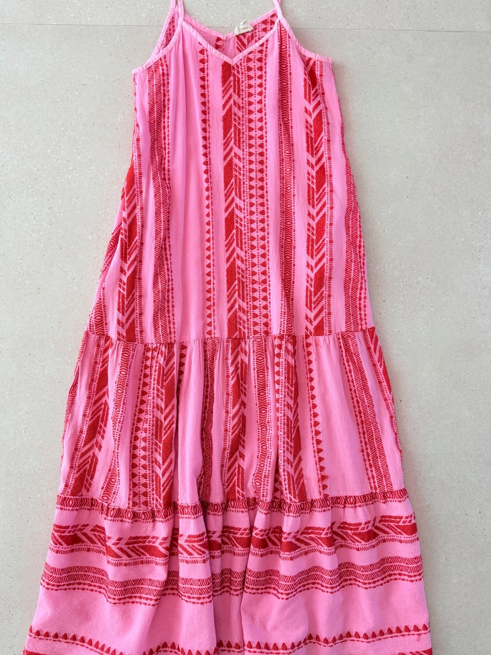 Elan Women’s Pink & Red EmbroideredTiered Dress